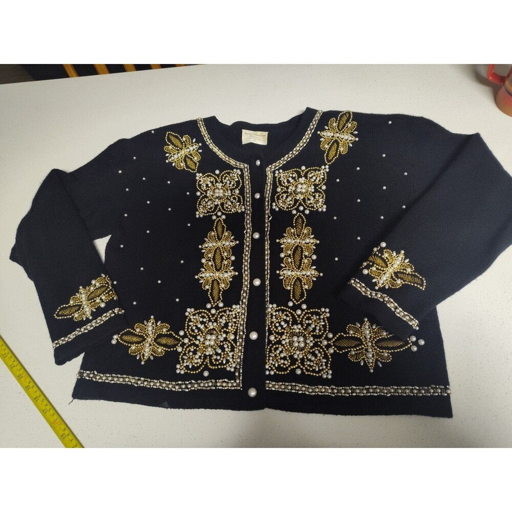 Marisa Christina Classics Black Beaded Cardigan Wool, Angora and Nylon Medium